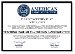 Certification upon completion issued by American Association of EFL