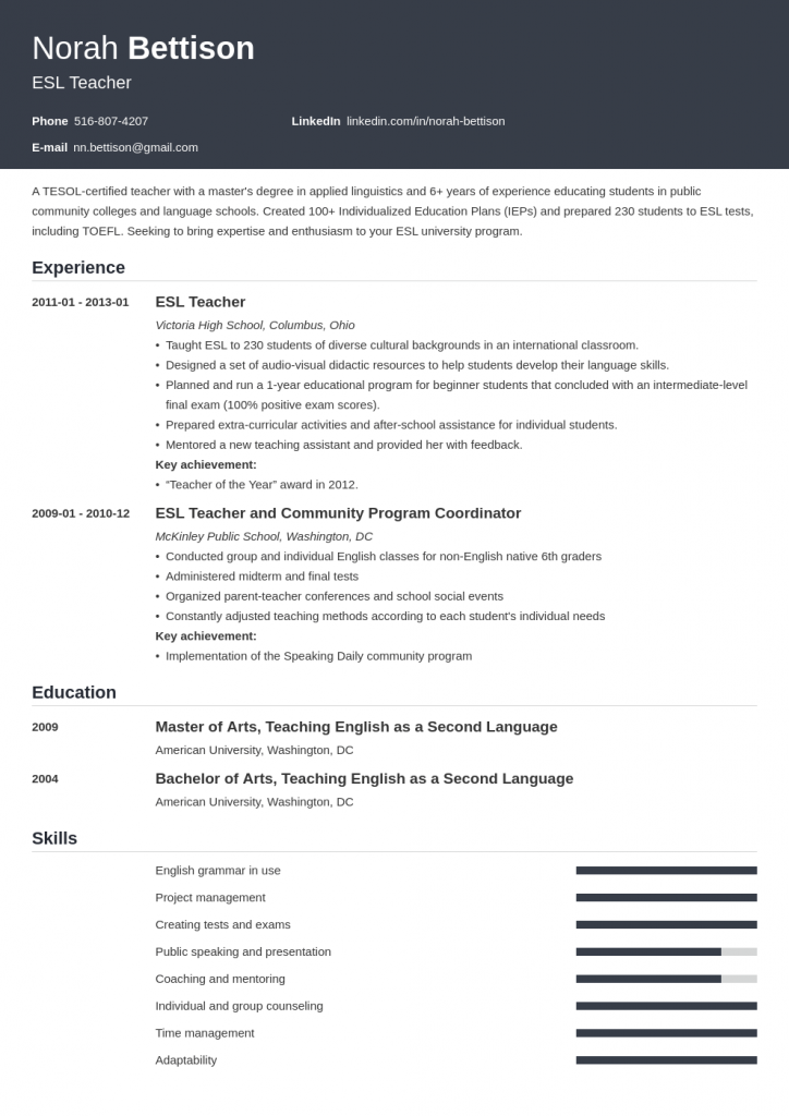 TEFL resume example