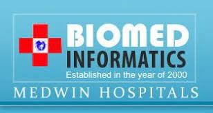 Biomed Informatics Medwin Hospitals Logo. A red cross is present on the left corner.